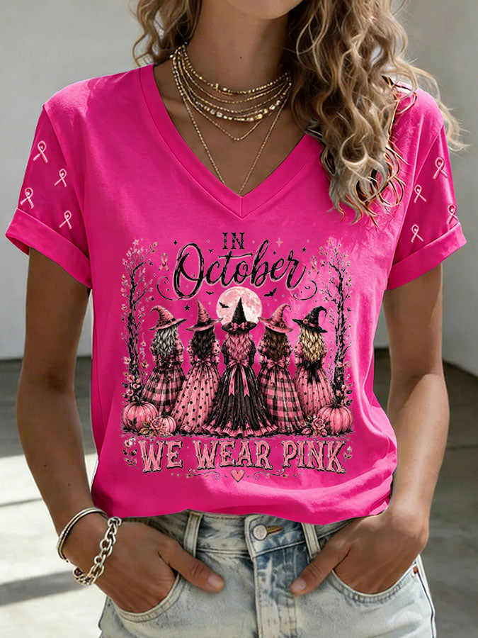 Women'S In October We Wear Pink Print Short-Sleeve T-Shirt