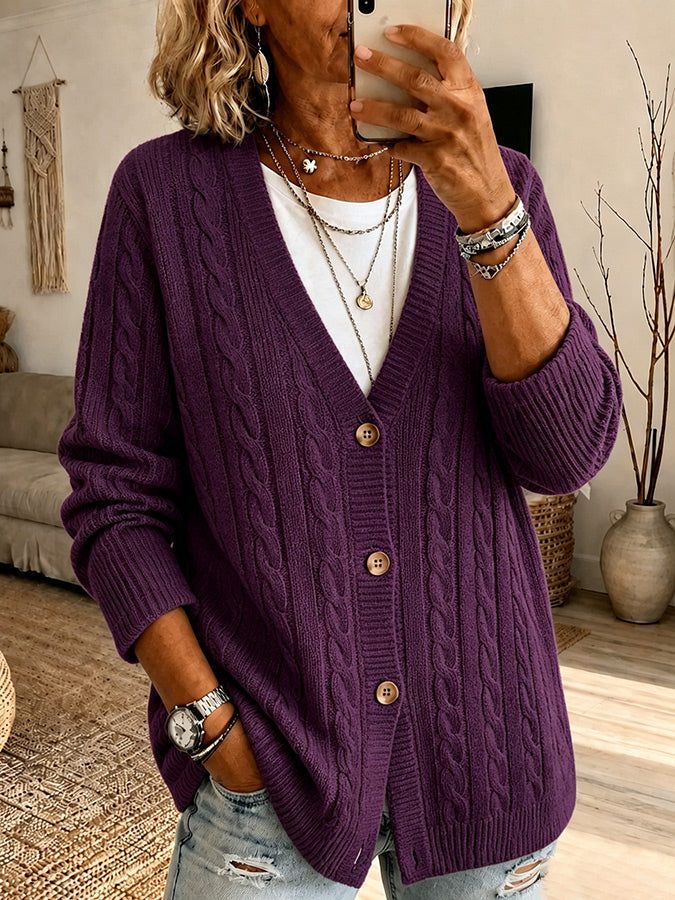 Women's Pink Floral Pattern Knit Cardigan