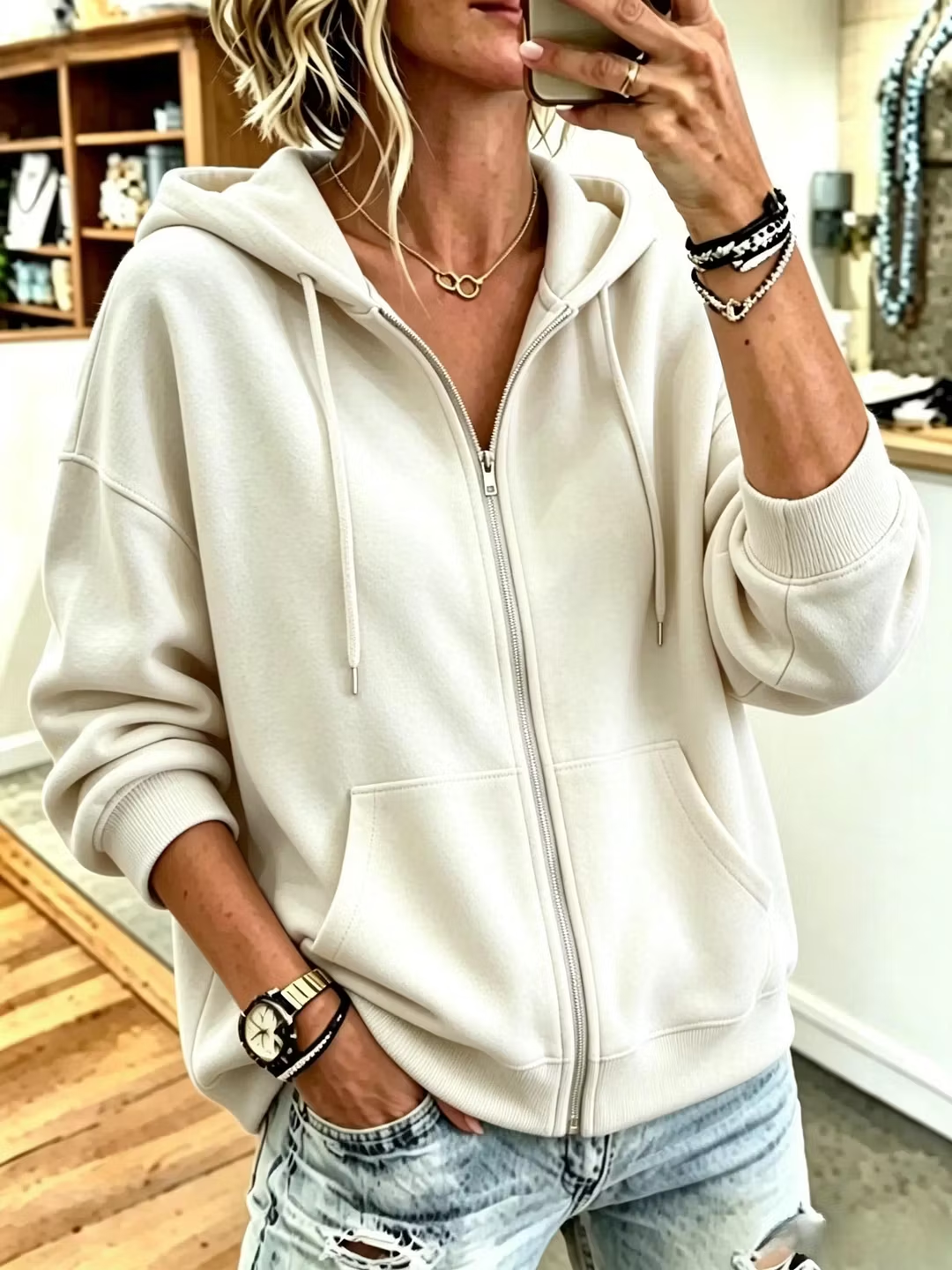 Women Plain Long Sleeve Casual Daily Spring/Fall Hoodie