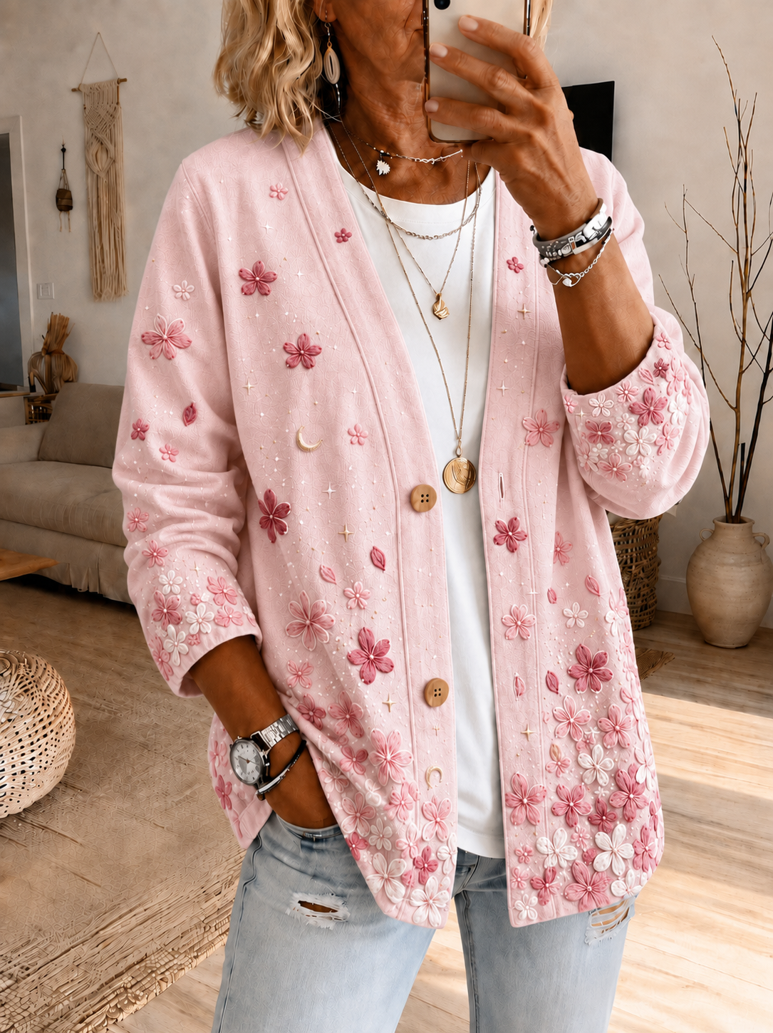 Women'S Floral Casual Cardigan