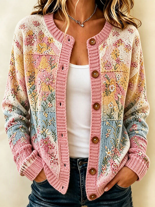 Women'S Breast Cancer Pink Flower Cardigan