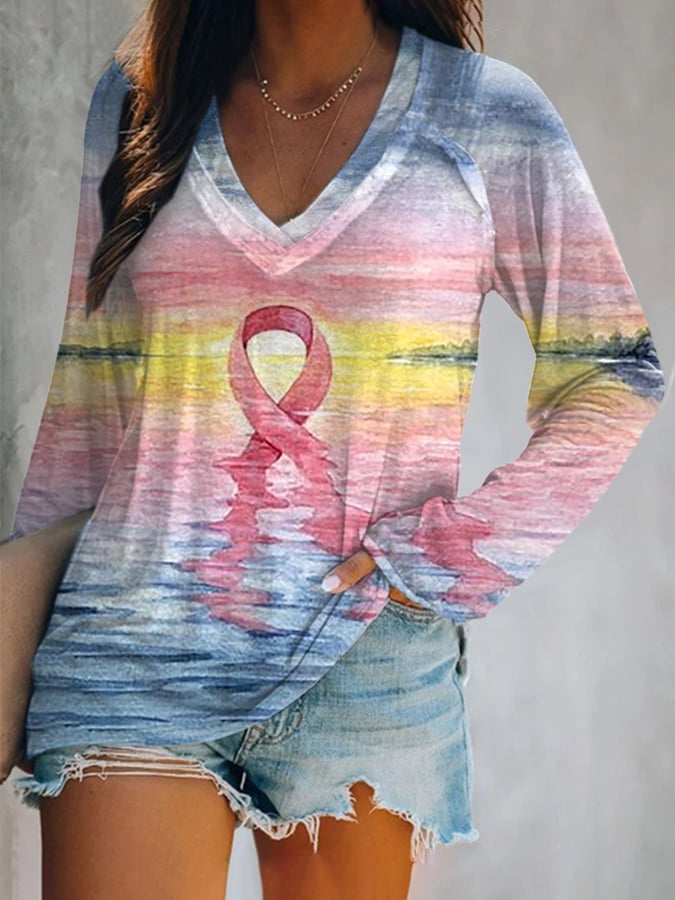 Women's Breast Cancer  Print Casual Long Sleeve T-Shirt