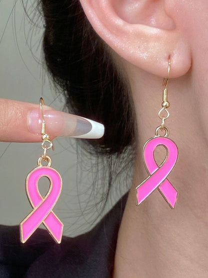 Breast Cancer Awareness Publicity Pink Ribbon Oil Drop Earrings