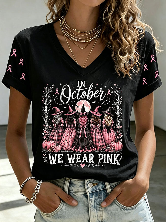 Women'S In October We Wear Pink Print Short-Sleeve T-Shirt