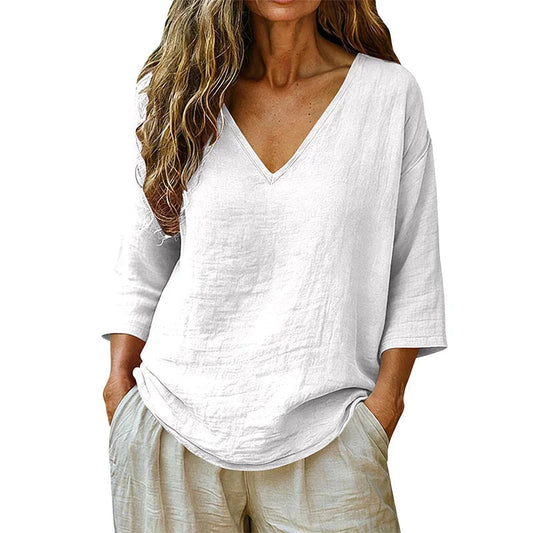 🌿New Linen🔥Elegant V-Neck Blouse