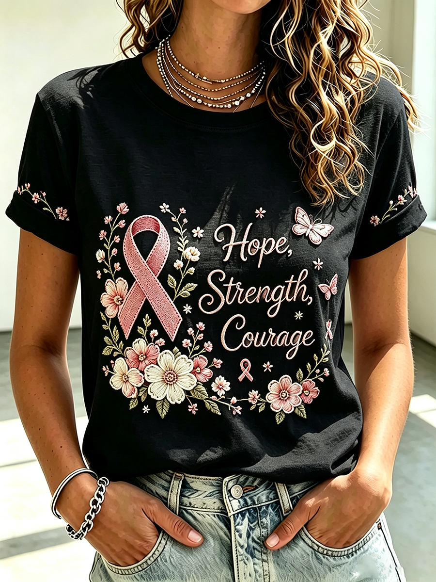 Women's Casual Cancer Flower Battle T-Shirt