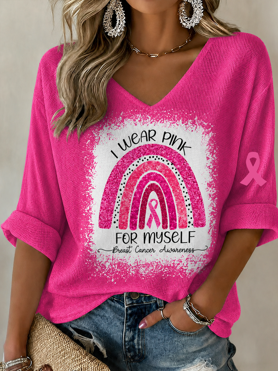 Women's Casual, I Wear A Pink Printed V-Neck Top For Myself