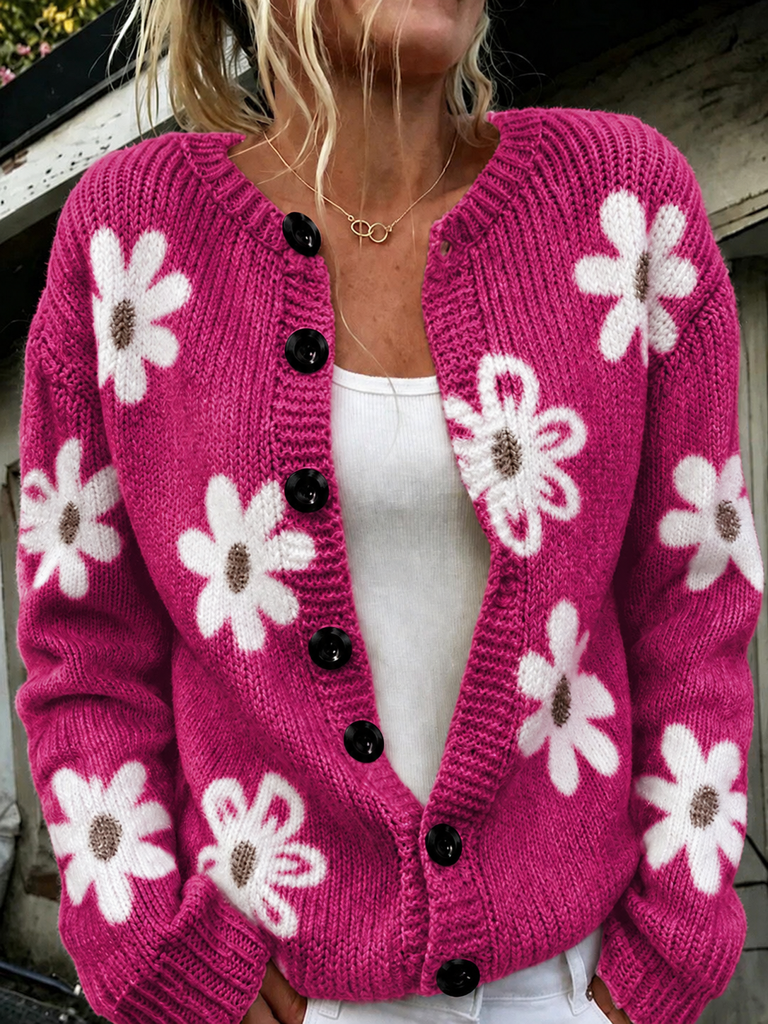 Women'S Casual Retro Floral Art Cardigan Top