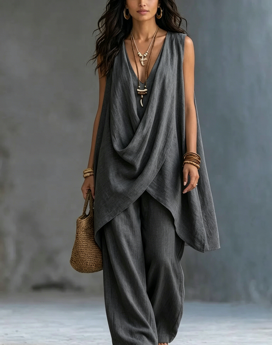 Women's Bohemian Style Loose Cotton And Linen Set