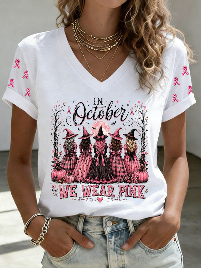 Women'S In October We Wear Pink Print Short-Sleeve T-Shirt