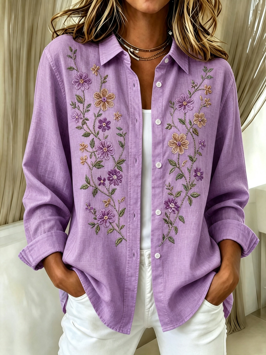 Women's Pink Plaid Print Lapel Long Sleeve Shirt
