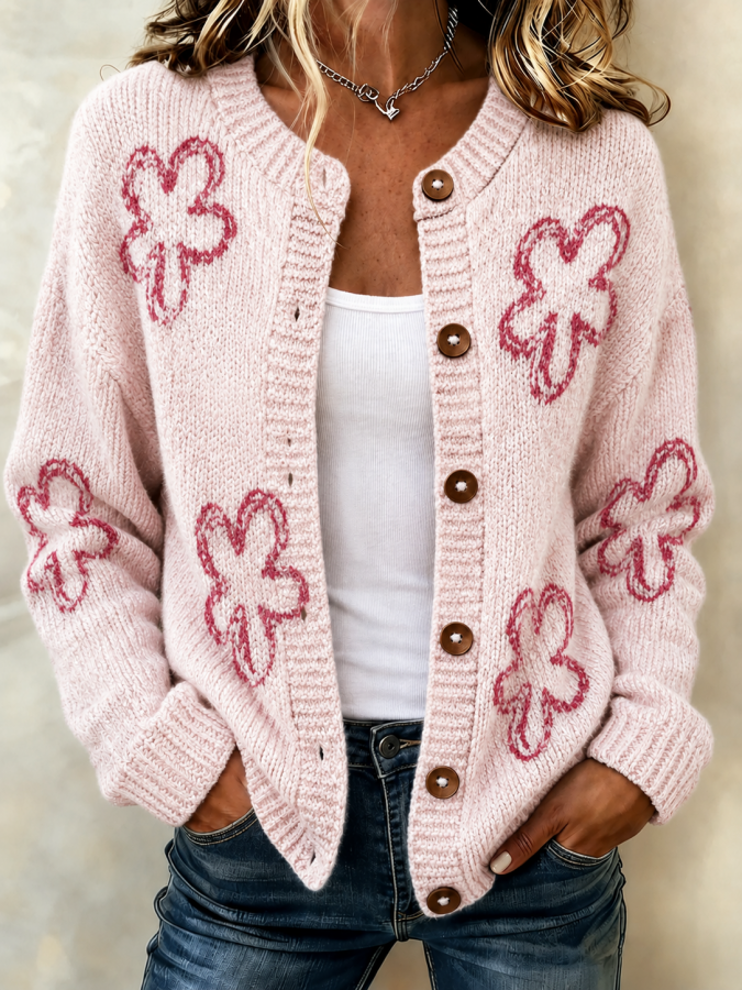 Women'S Floral Printed Knitted Cardigan Top