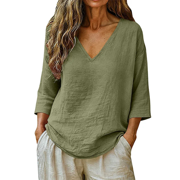 🌿New Linen🔥Elegant V-Neck Blouse