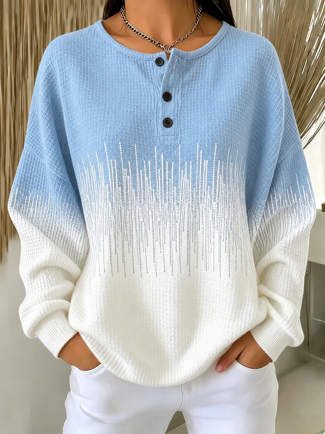 Women's Casual Waffle Striped Sweatshirt