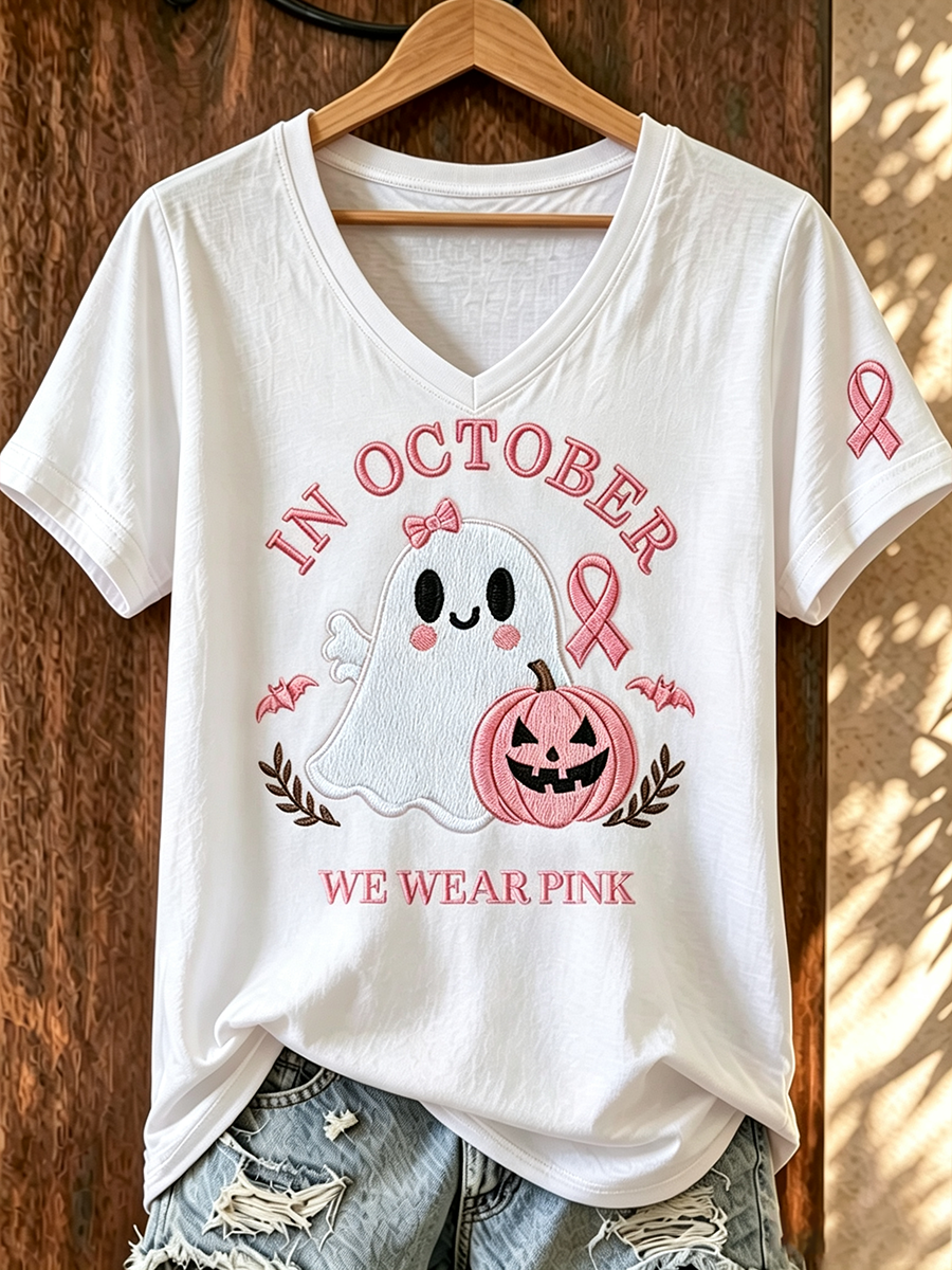 Women's Halloween Cute Ghost Pumpkin Printed Short Sleeved T-Shirt