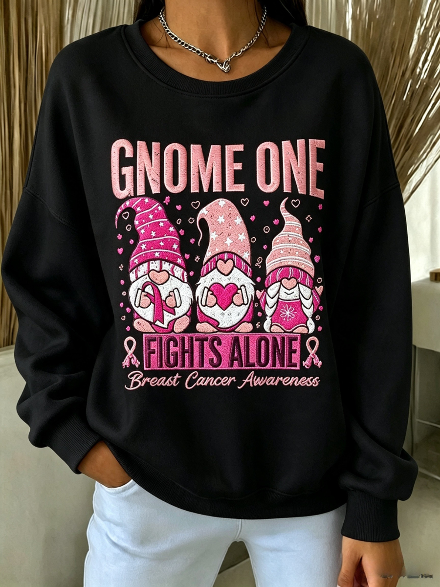 Women's Breast Cancer Striped Round Neck Sweatshirt