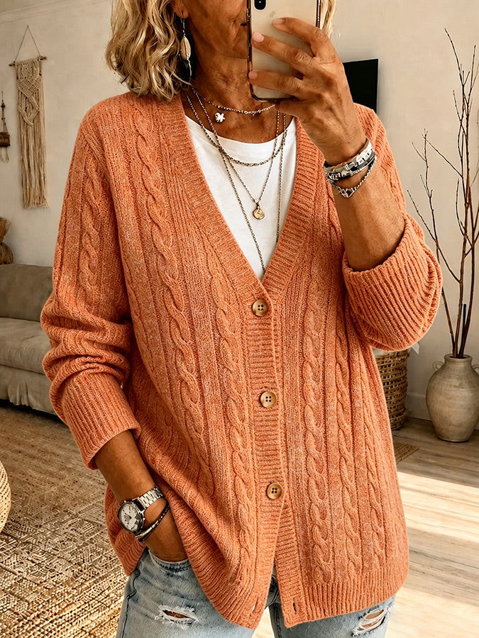 Women's Pink Floral Pattern Knit Cardigan