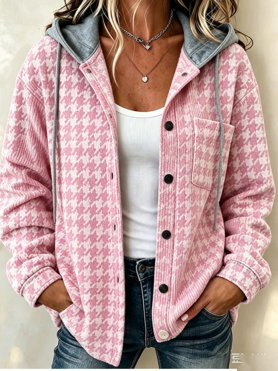 Women'S Casual Pink Color Blocked Printed Cardigan