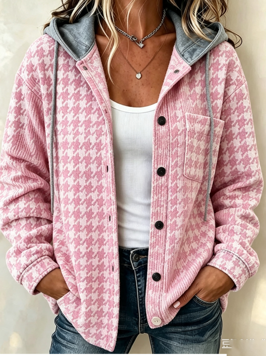 Women'S Casual Pink Color Blocked Printed Cardigan