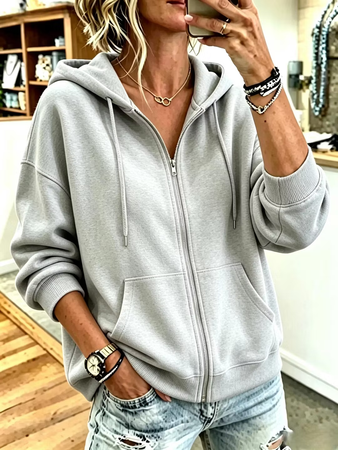 Women Plain Long Sleeve Casual Daily Spring/Fall Hoodie