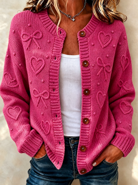 Women'S Casual Gradient Plant Flower Knitted Cardigan Top
