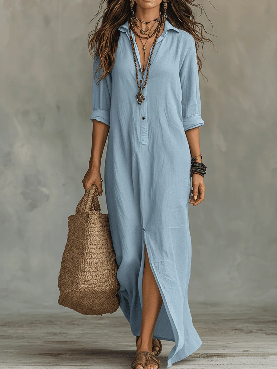 🌿New Linen🔥 Flowy Maxi Dress with Front Buttons
