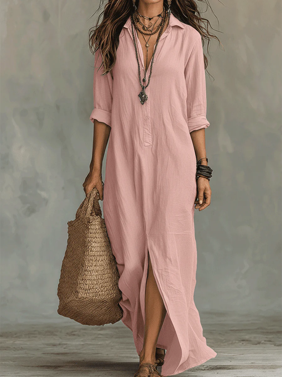 🌿New Linen🔥 Flowy Maxi Dress with Front Buttons