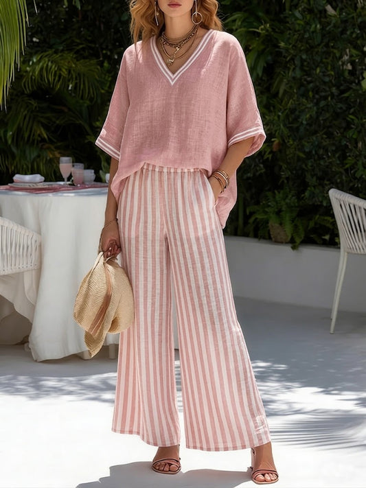 🌿New Linen🔥Elegant and Casual Striped Linen and Cotton Blend Set