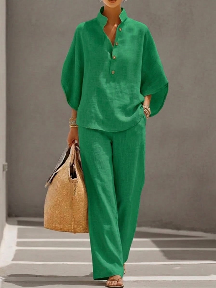 🌿New Linen🔥Women’s Batwing Sleeve Linen Cotton Two-Piece Set