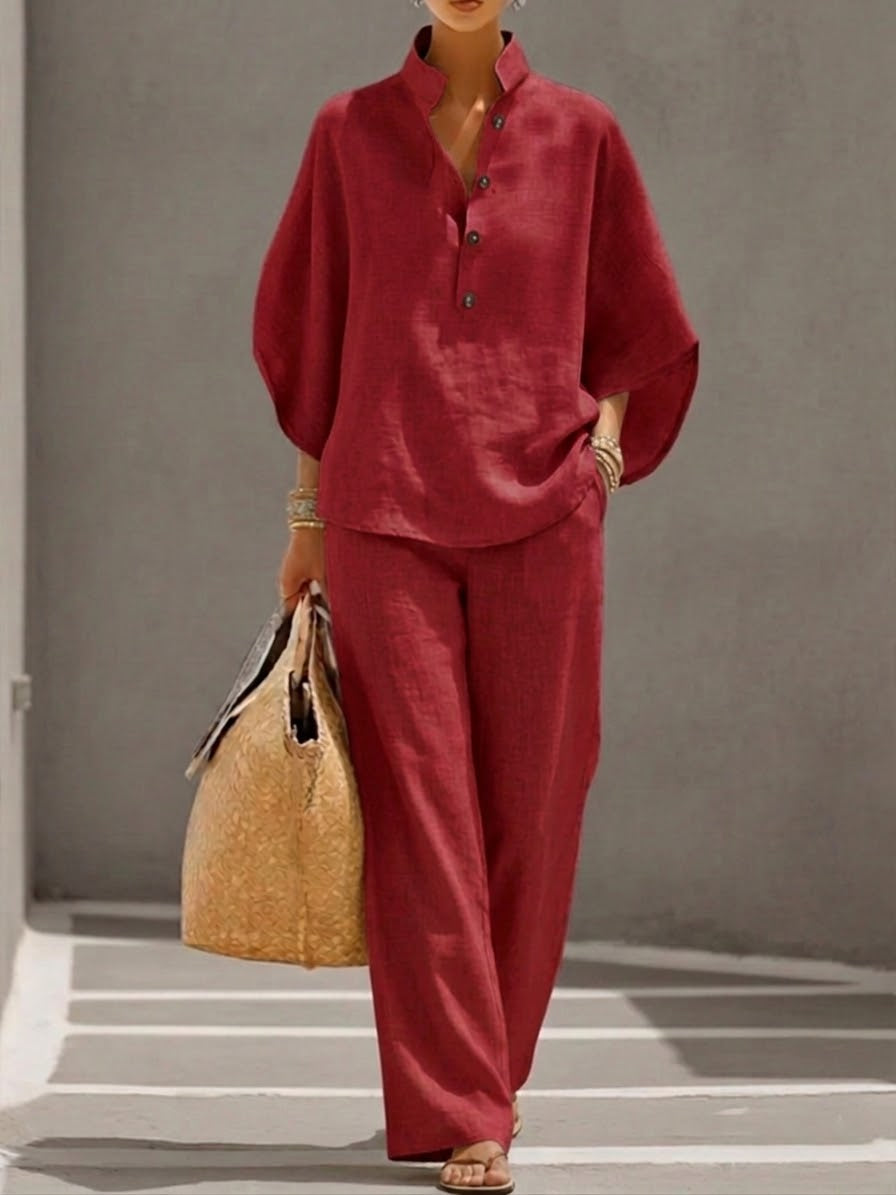 🌿New Linen🔥Women’s Batwing Sleeve Linen Cotton Two-Piece Set