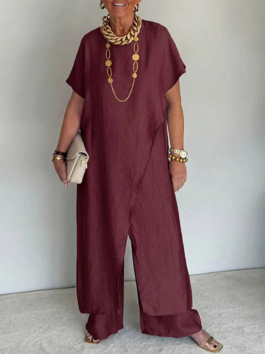 🌿Women's Cozy Loose Fit Asymmetrical Two-Piece Set