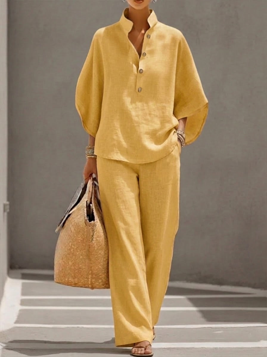 🌿New Linen🔥Women’s Batwing Sleeve Linen Cotton Two-Piece Set